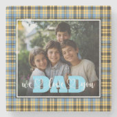 Vater Wir Liebe Sie Blue Yellow Kariertes kundensp Steinuntersetzer (Vorderseite)