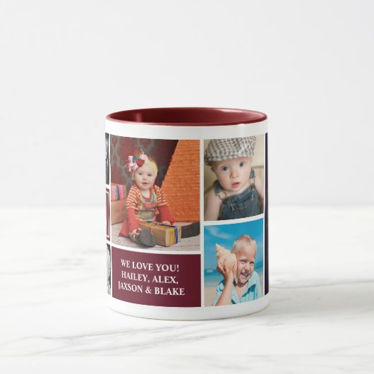 Vater Wir Liebe Sie Maroon Custom Foto Collage Tasse (Zentrum)