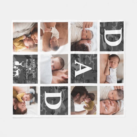 Vater Wir Liebe Sie | Modernes 8 Foto Schwarzer Ca Fleecedecke (Vorderseite (Horizontal))