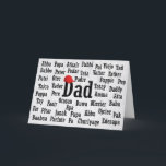 Vater Word Cloud-Fremdsprachenkarte Karte<br><div class="desc">Vater-Text in Schwarz in Fremdsprachen Wortwolke auf weißem Holzboden mit rotem Baseballdeckel.</div>