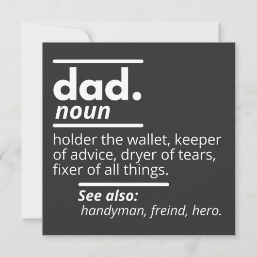Vater-Wörterbuchdefinition - Funny Vaters Day Gift Einladung (Vorderseite)