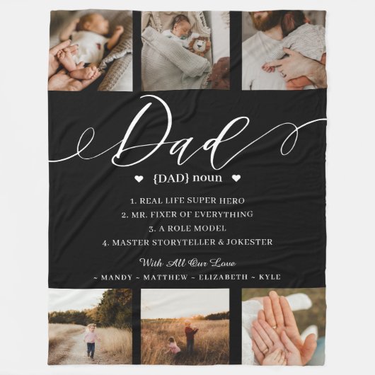 Vater Wörterbuchdefinitionsfotocollage schwarz Fleecedecke (Vorderseite)