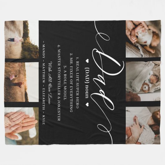 Vater Wörterbuchdefinitionsfotocollage schwarz Fleecedecke (Vorderseite (Horizontal))