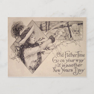 Vater Zeit Frau Sense Weihnachtsbeere Postkarte