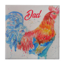 Vater zum Red Rooster Watercolor Painting Vathers  Fliese