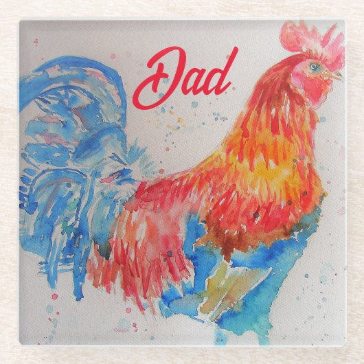 Vater zum Red Rooster Watercolor Painting Vathers  Glasuntersetzer (Vorderseite)