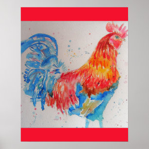 Vater zum Red Rooster Watercolor Painting Vathers  Poster