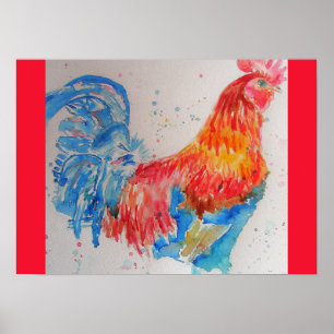Vater zum Red Rooster Watercolor Painting Vathers  Poster