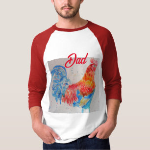 Vater zum Red Rooster Watercolor Painting Vathers T-Shirt