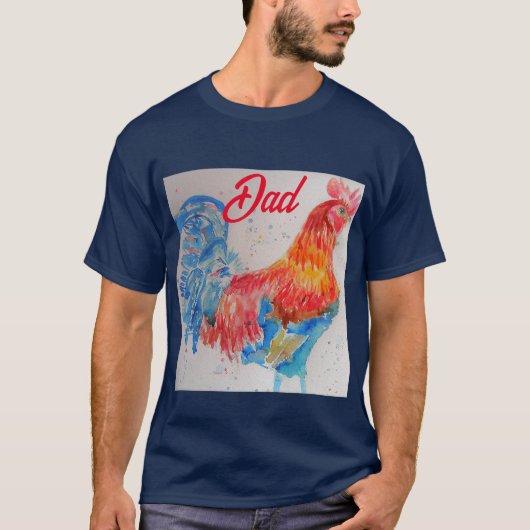 Vater zum Red Rooster Watercolor Painting Vathers T-Shirt (Vorderseite)