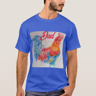 Vater zum Red Rooster Watercolor Painting Vathers T-Shirt