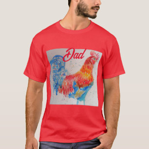 Vater zum Red Rooster Watercolor Painting Vathers  T-Shirt