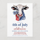 Vaterländische Kuh 4. Juli Rot Weiß & Blau Party Einladungspostkarte (Vorderseite)