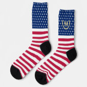 Vaterländische Rote Blaue Streifen Mit Monogramm Socken (Linkes Detail)