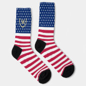 Vaterländische Rote Blaue Streifen Mit Monogramm Socken (Rechts)