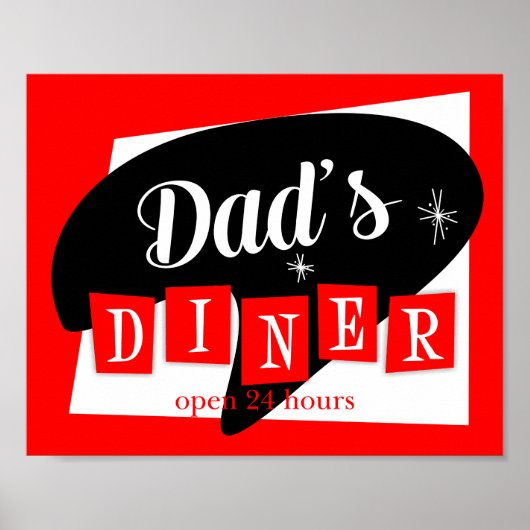 Vaters Diner Red Black Retro Kitchen Print Poster (Vorne)