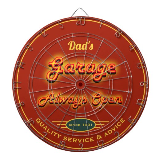Vaters Garage-Imitate Neon Look Name Dunkelorange Dartscheibe (vorne)