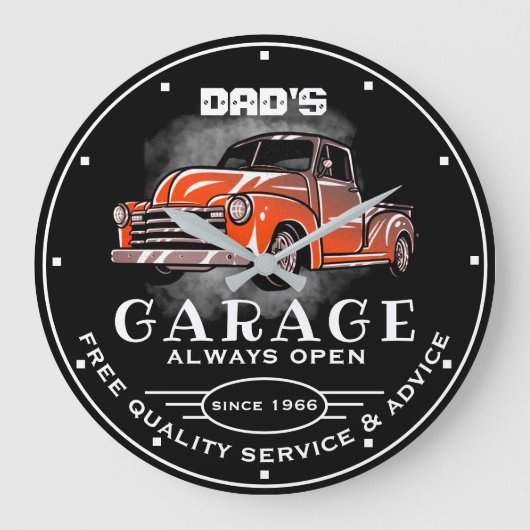 Vaters Garage Jeder Name immer öffnen Slogan 50er  Große Wanduhr (Vorderseite)
