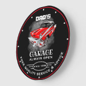 Vaters Garage Jeder Name immer öffnen Slogan Red C Große Wanduhr (Winkel)