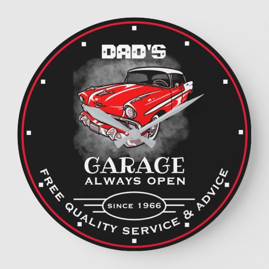 Vaters Garage Jeder Name immer öffnen Slogan Red C Große Wanduhr (Vorderseite)