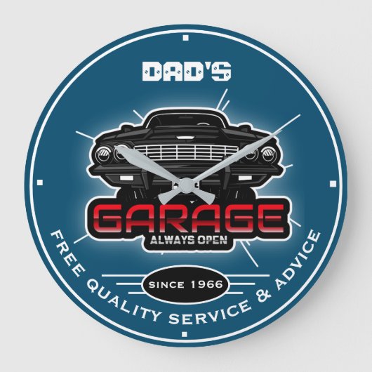 Vaters Garage oder irgendein Name öffnen immer Oce Große Wanduhr (Vorderseite)