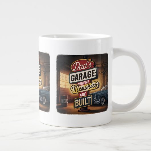 Vaters Garage Retro Vintages Autozeichen Jumbo-Tasse (Rechts)