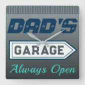 Vaters Garage-Zeichengeschenk Quadratische Wanduhr (Vorderseite)
