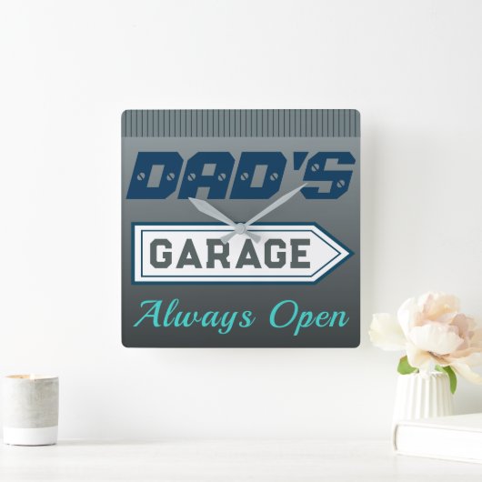 Vaters Garage-Zeichengeschenk Quadratische Wanduhr (Zuhause)