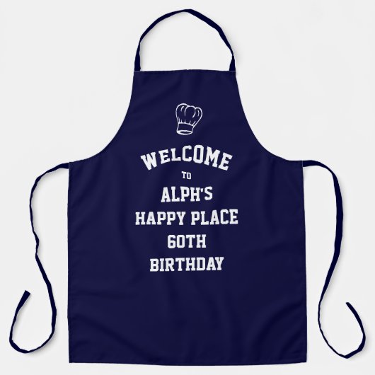 VATERS GLÜCKLICHER ORT | Chef Hat | Custom BLAUE S Schürze (Vorderseite)