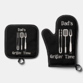 Vaters Grillinzeit | Barbecue im Garten Ofenhandschuh & Topflappen-Set (Vorderseite)