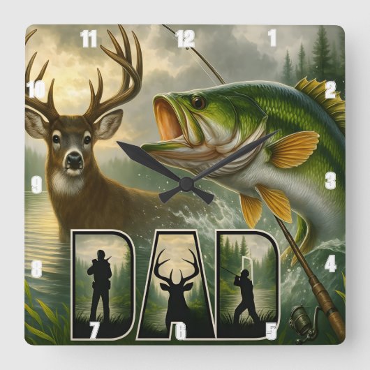 Vaters Hirschjagd Quadratische Wanduhr (Vorderseite)