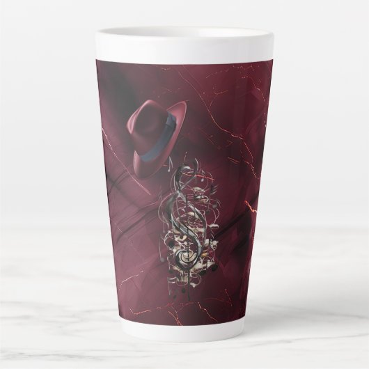 Vaters Mood Music Burgundy Fedora Keramik Latte Ta Milchtasse (Vorderseite)