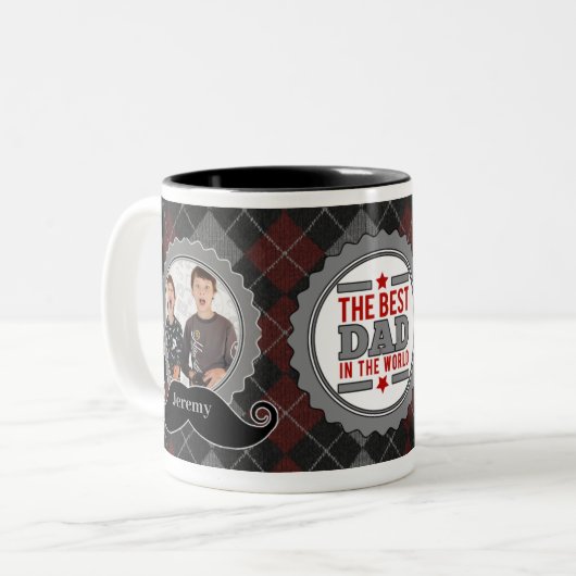 Vaters Mustache Der beste Vater im Welt-2-Foto Zweifarbige Tasse (Vorderseite Links)