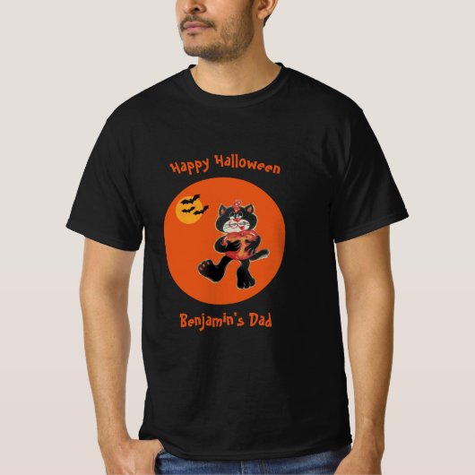 Vaters Name Halloween Niedlicher Schwarzkatzenmoon T-Shirt (Vorderseite)