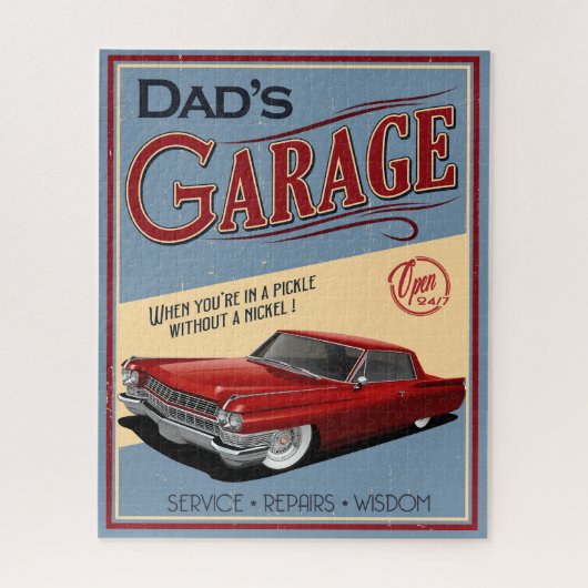 Vaters Red Caddy Car Garage Jigsaw Puzzle 1964 (Vertikal)