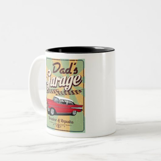 Vaters Retro Bel Air Garage Zweifarbige Tasse (Vorderseite Links)