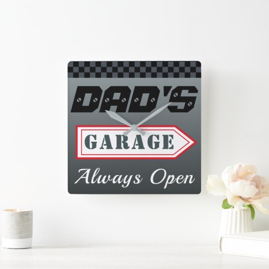 Vaters Retro-Garage signieren Wall-Uhr-Geschenk Quadratische Wanduhr (Zuhause)