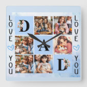 Vaters Tumbler: Familie, Liebe, Erinnerungen Quadratische Wanduhr (Vorderseite)