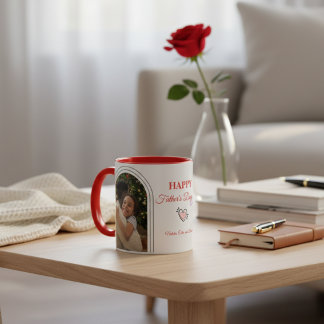 Vatertag 2 gebogene Fotocollage Minimalistisch Rot Tasse
