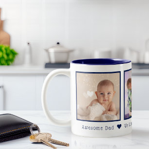 Vatertag 3 Fotos Personalisiert Navy Blau Zweifarbige Tasse