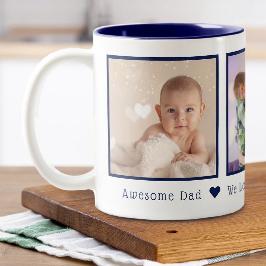 Vatertag 3 Fotos Personalisiert Navy Blau Zweifarbige Tasse