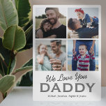 Vatertag 4 FotoCollage Fotoplatte<br><div class="desc">Niedliche Väter tagsüber Foto-Plakette mit 4 quadratischen Familienbildern,  den Worten "Wir Liebe du Papa" und den Kindernamen.</div>