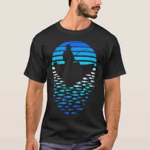 Vatertag-Angeln Retro-Sonnenuntergang Lustiger Fis T-Shirt