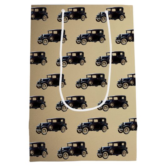 Vatertag antikes Auto Mittlere Geschenktüte (Rückseite)