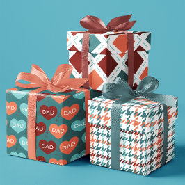 Vatertag Aquamarin und Orange Hearts Vater Set von Geschenkpapier Set