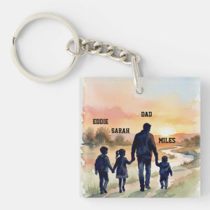 Vatertag-Aquarell-Familienuntergang Schlüsselanhänger