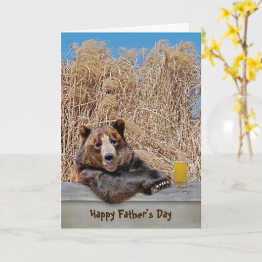 Vatertag Bär mit Bier Karte (Gelbe Blume)