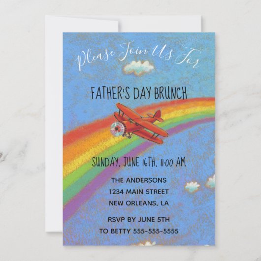 Vatertag Brunch Flugzeug Regenbogen Einladung (Rückseite)