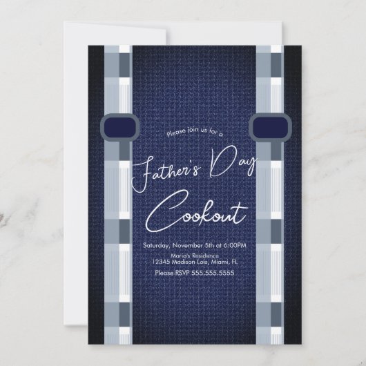 Vatertag Cookout Maskuline Denim Kariert Einladung (Vorderseite)