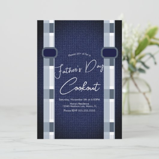 Vatertag Cookout Maskuline Denim Kariert Einladung (Stehend Vorderseite)
